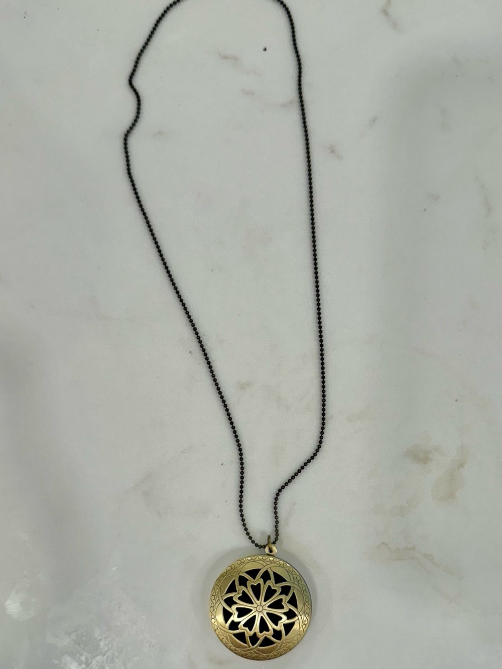 Essential Oil Holder Gold Floral Filigree Pendant Necklace With Spare Oil Pad